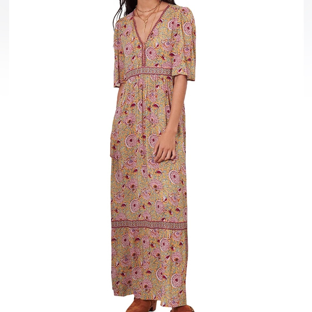 Ba&sh Vally Maxi Dress Size 2 Women Boho Floral Slit Back Viscose Lightweight